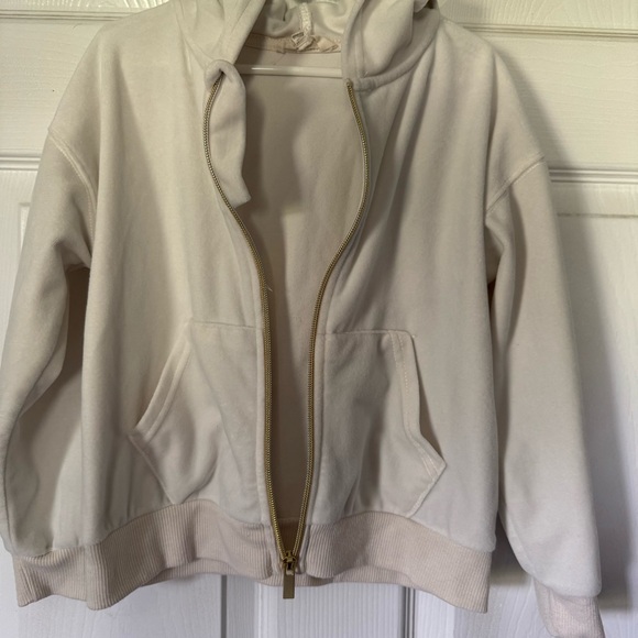 Jessica Simpson Girls 6 Cream Zip Up Fleece Hoodie Jacket Pockets EUC - Picture 2 of 5
